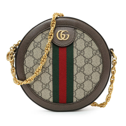 Exclusive Gucci GG Supreme Monogram Web Mini Ophidia Round Shoulder Bag — Front View