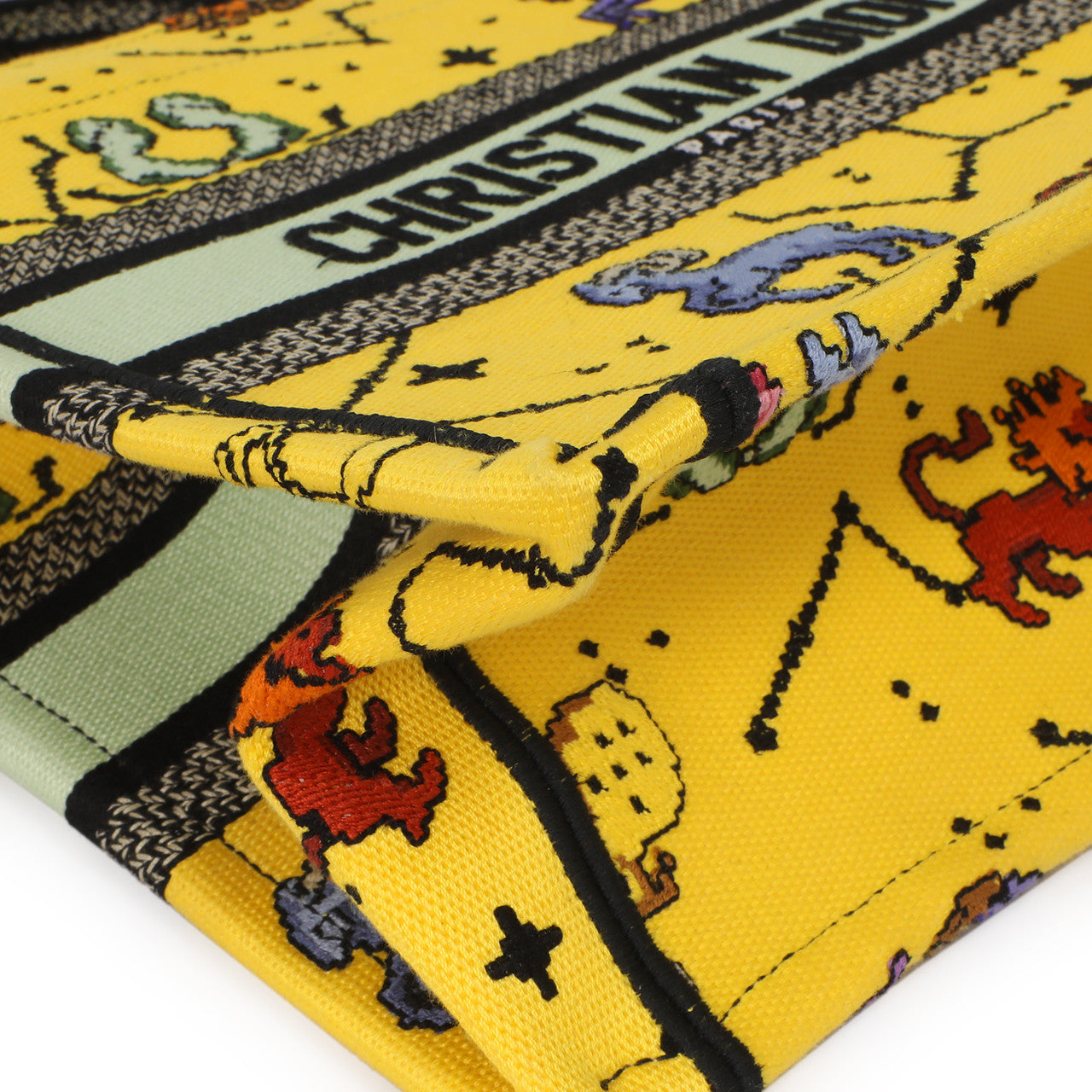 Exclusive Christian Dior Yellow Embroidered Pixel Zodiac Small Book Tote — Top View