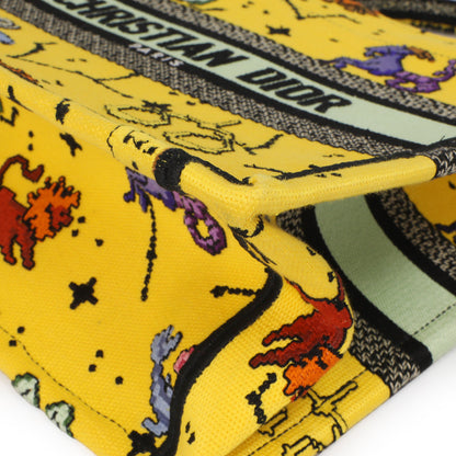 Exclusive Christian Dior Yellow Embroidered Pixel Zodiac Small Book Tote — Detail View