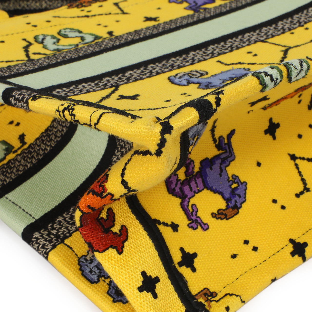 Exclusive Christian Dior Yellow Embroidered Pixel Zodiac Small Book Tote — Lifestyle View