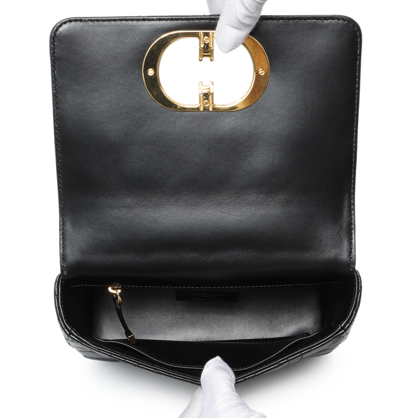 Exclusive Christian Dior Black Cannage Calfskin Small Caro Bag — Top View