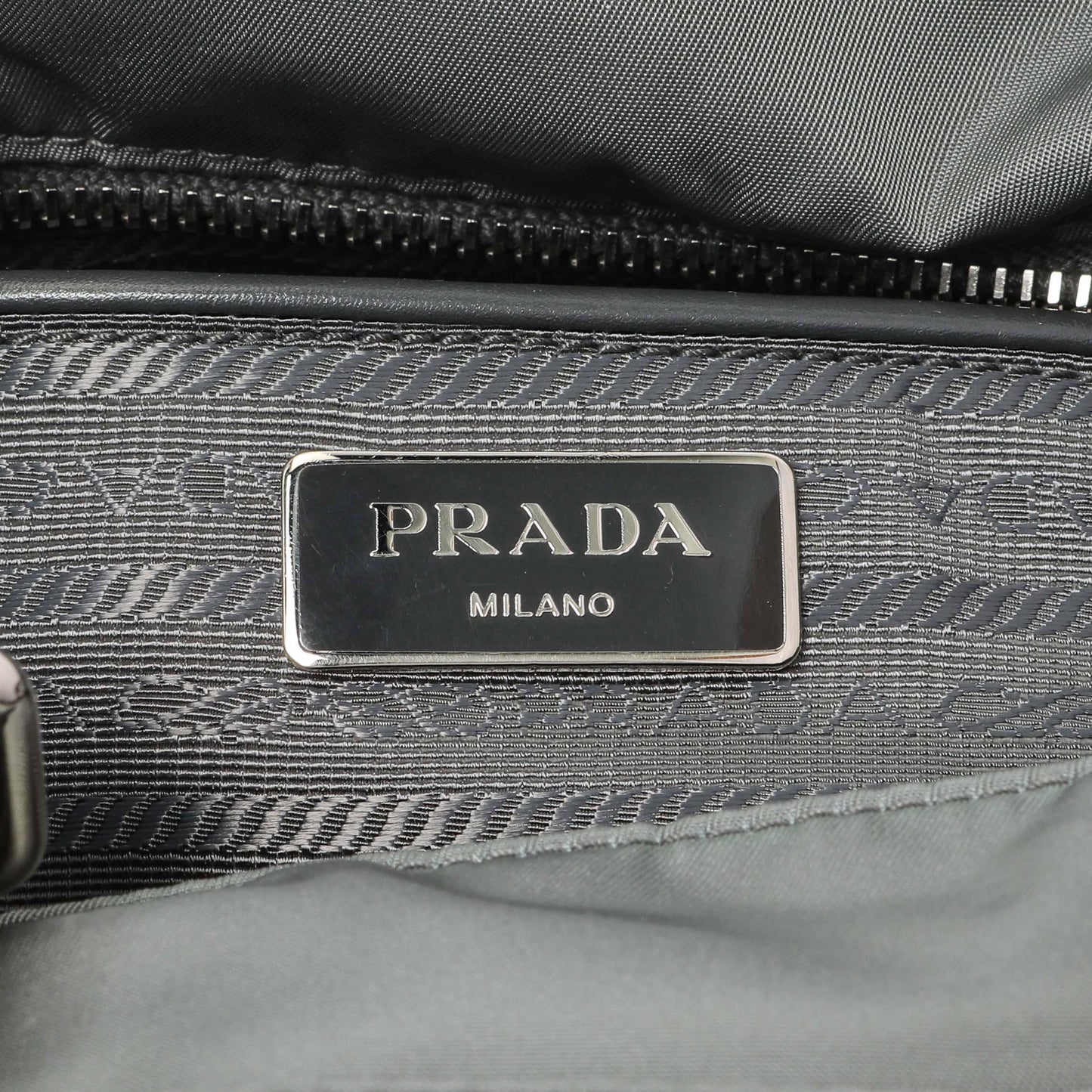 Exclusive Prada Grey Tessuto Nylon Tote — Detail View