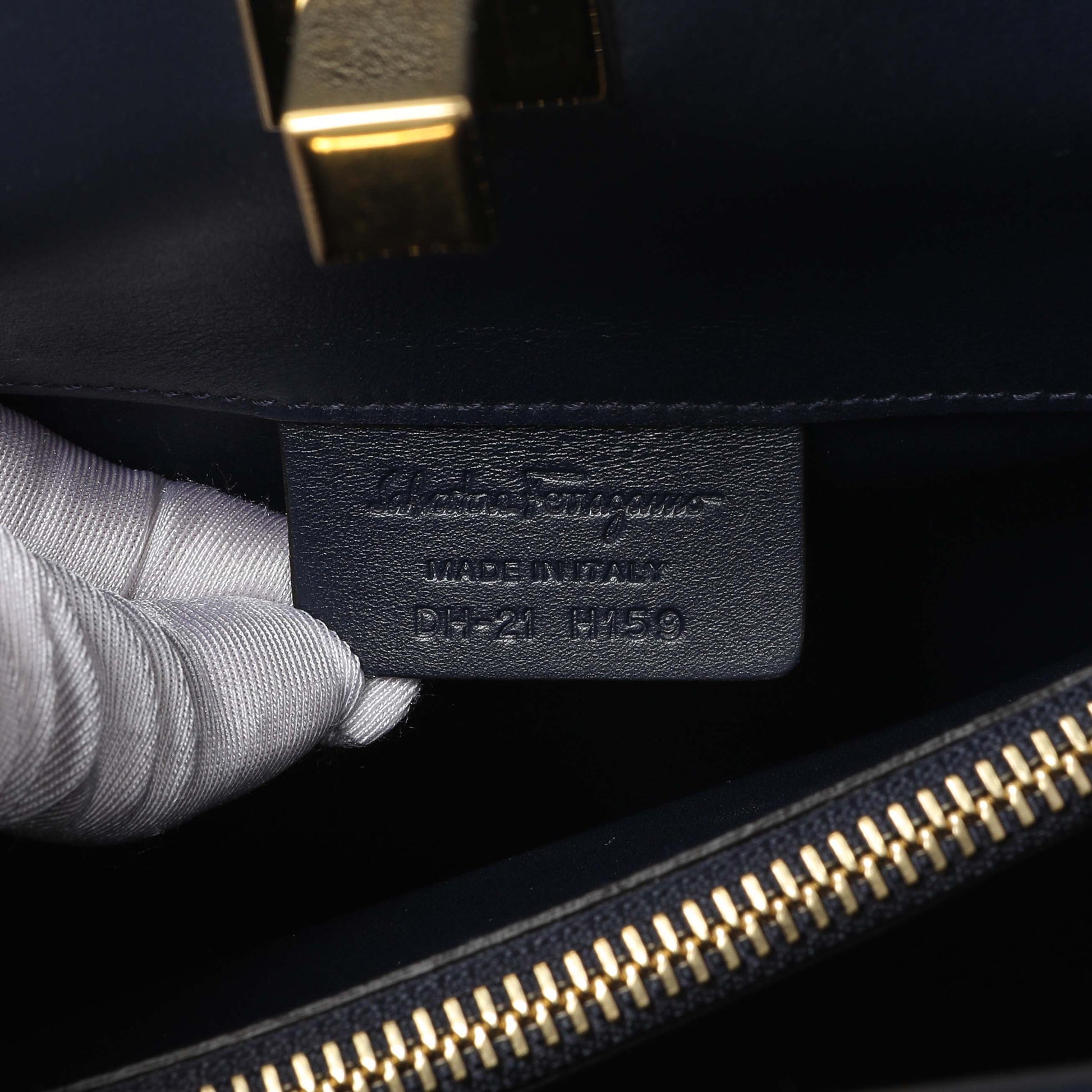 Exclusive Salvatore Ferragamo Blue Calfskin Medium Studio Bag — Detail View