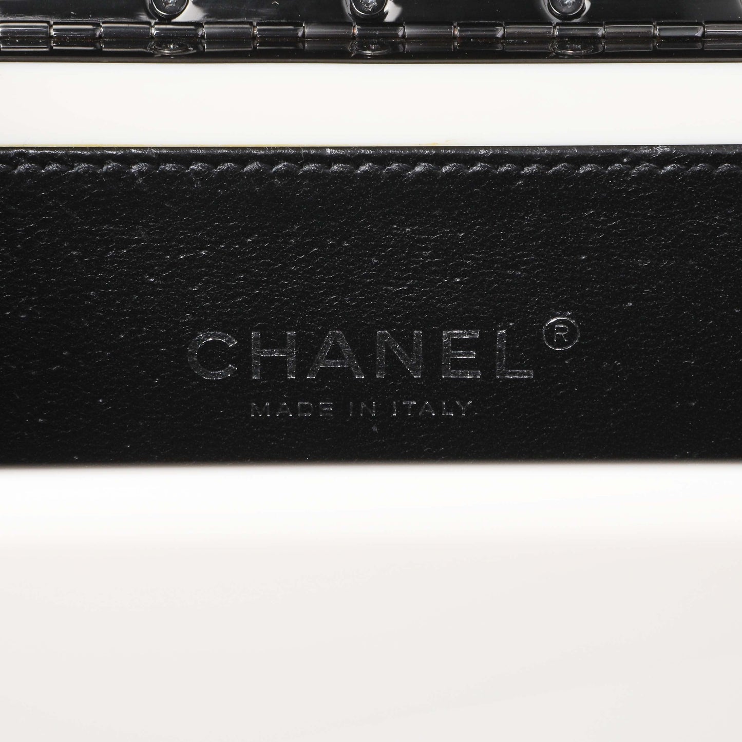 Exclusive Chanel Black White Plexiglass Plexi Coco Bag — Detail View