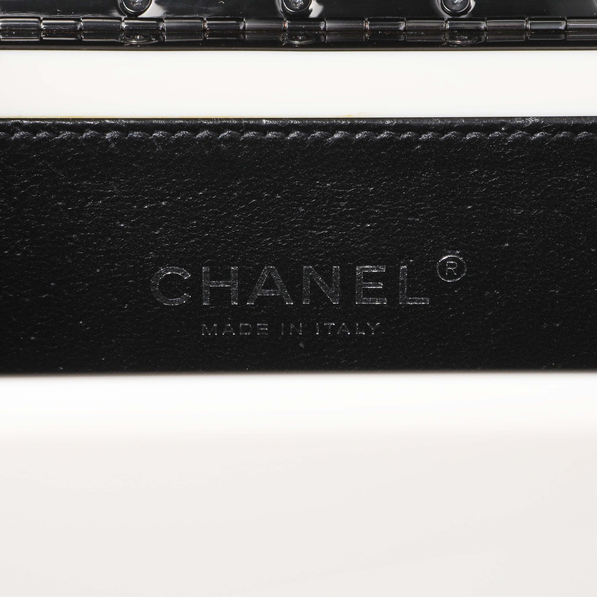 Exclusive Chanel Black White Plexiglass Plexi Coco Bag — Detail View