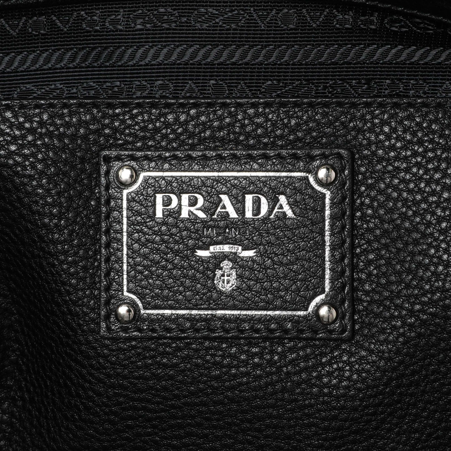 Exclusive Prada Black Vitello Daino Tote — Detail View