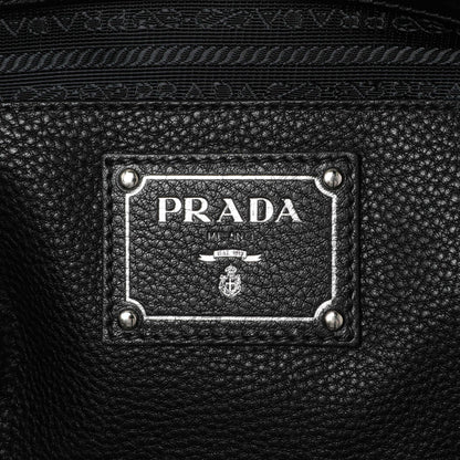 Exclusive Prada Black Vitello Daino Tote — Detail View