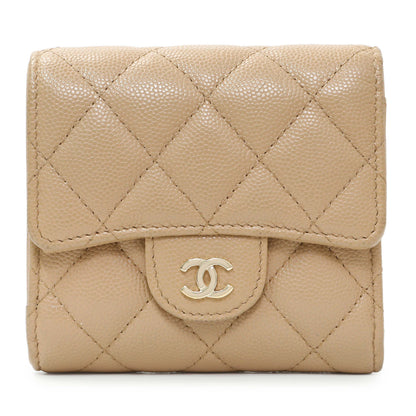 Exclusive Chanel Beige Quilted Caviar Tri-Fold Wallet — Front View