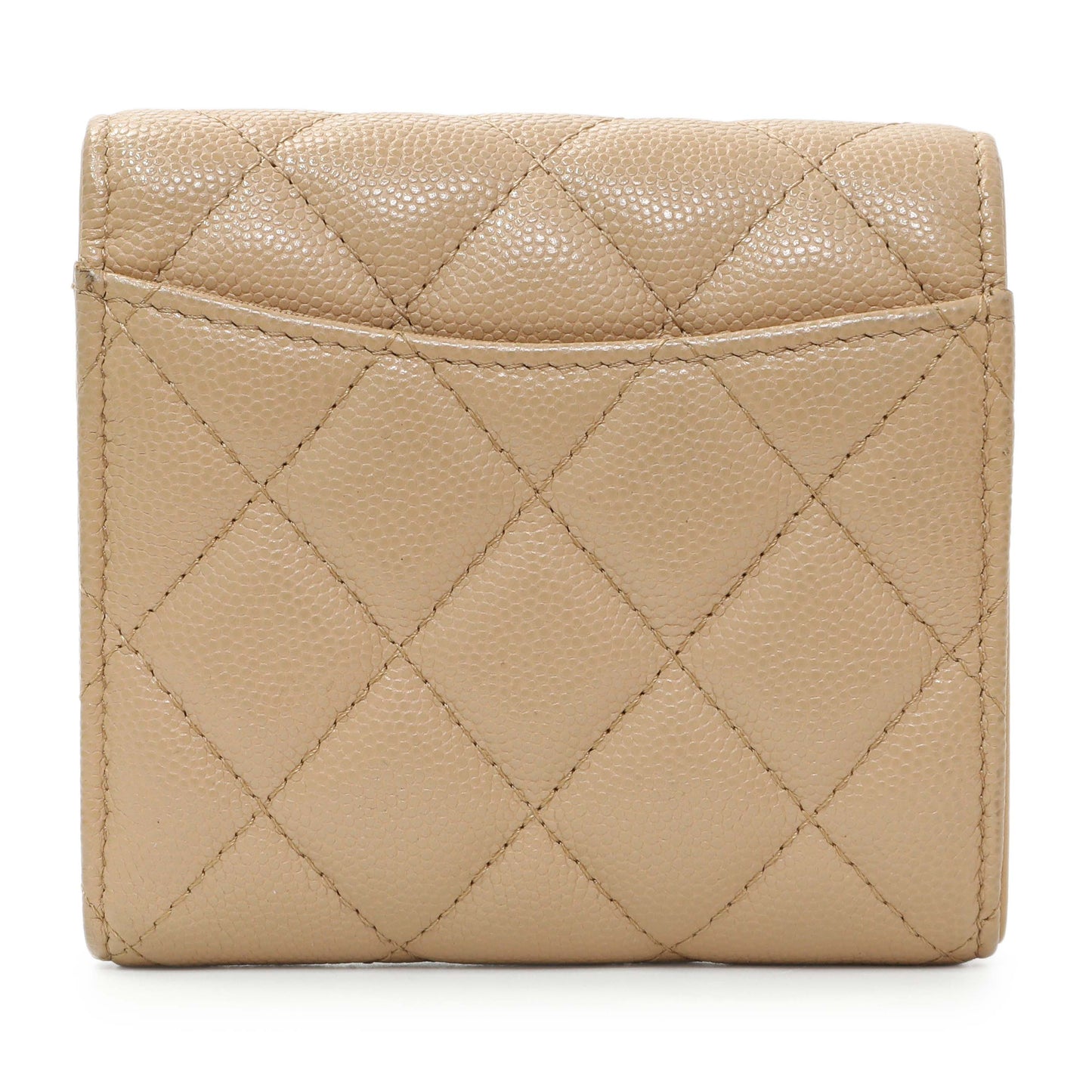 Exclusive Chanel Beige Quilted Caviar Tri-Fold Wallet — Side View