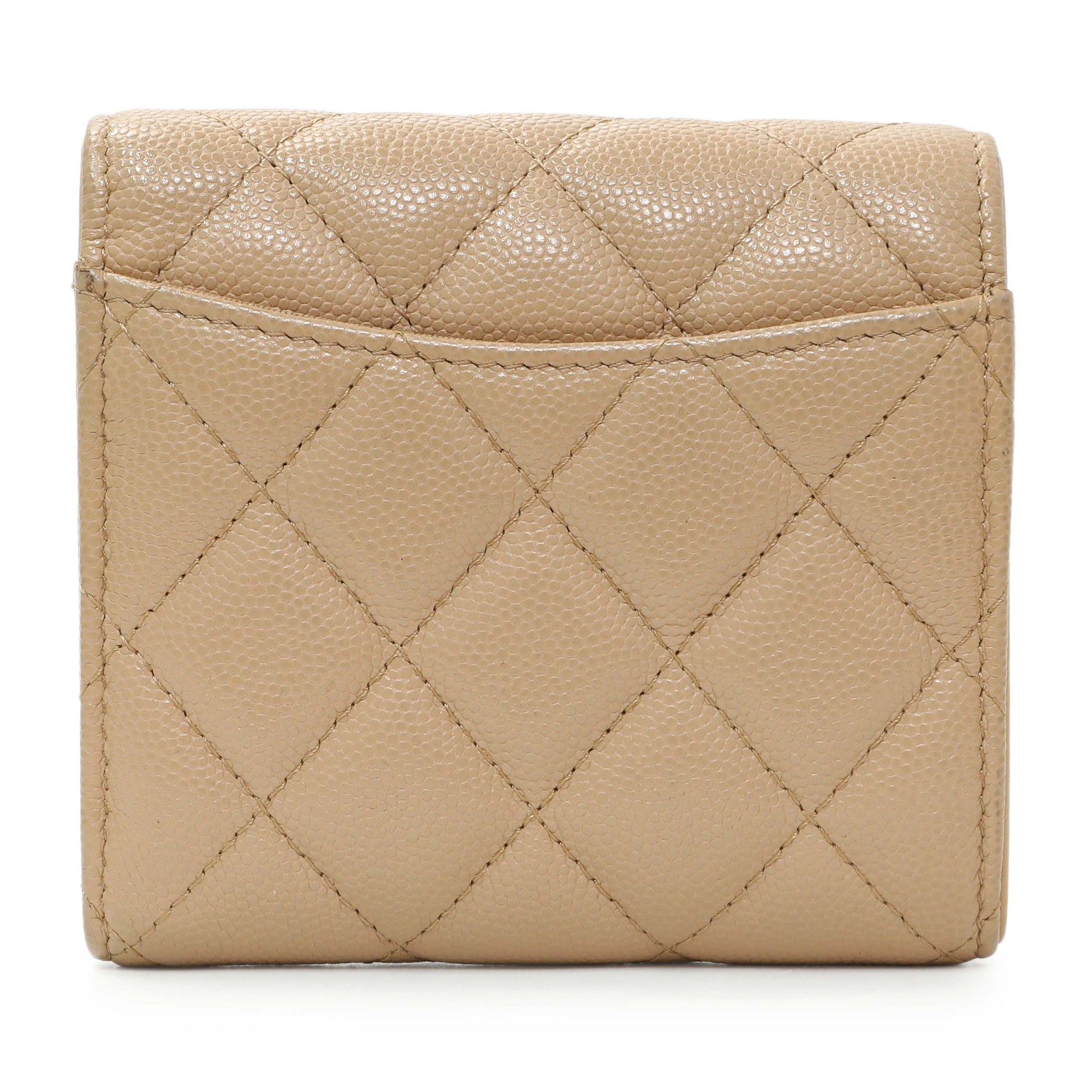 Exclusive Chanel Beige Quilted Caviar Tri-Fold Wallet — Side View
