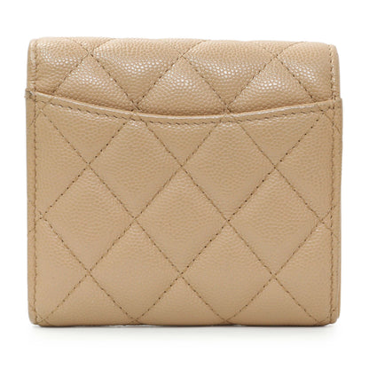Exclusive Chanel Beige Quilted Caviar Tri-Fold Wallet — Side View