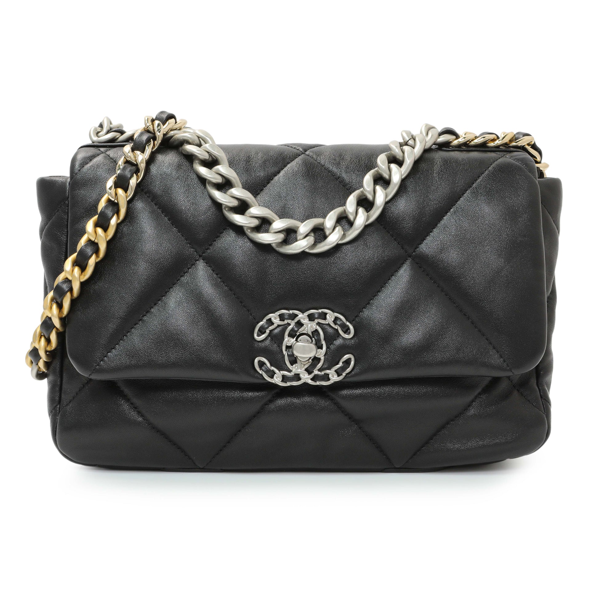 Exclusive Chanel Black Lambskin Quilted Medium Chanel 19 Flap — Front View