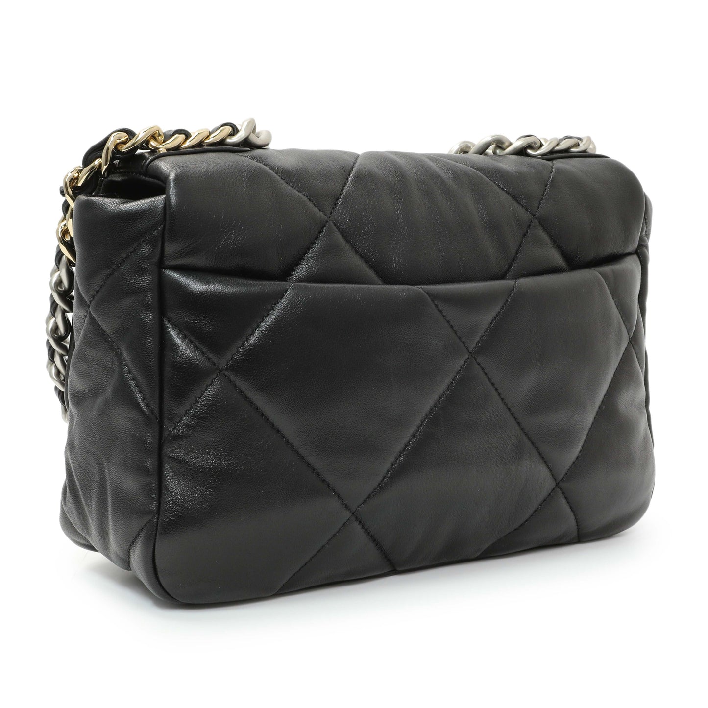 Exclusive Chanel Black Lambskin Quilted Medium Chanel 19 Flap — Side View