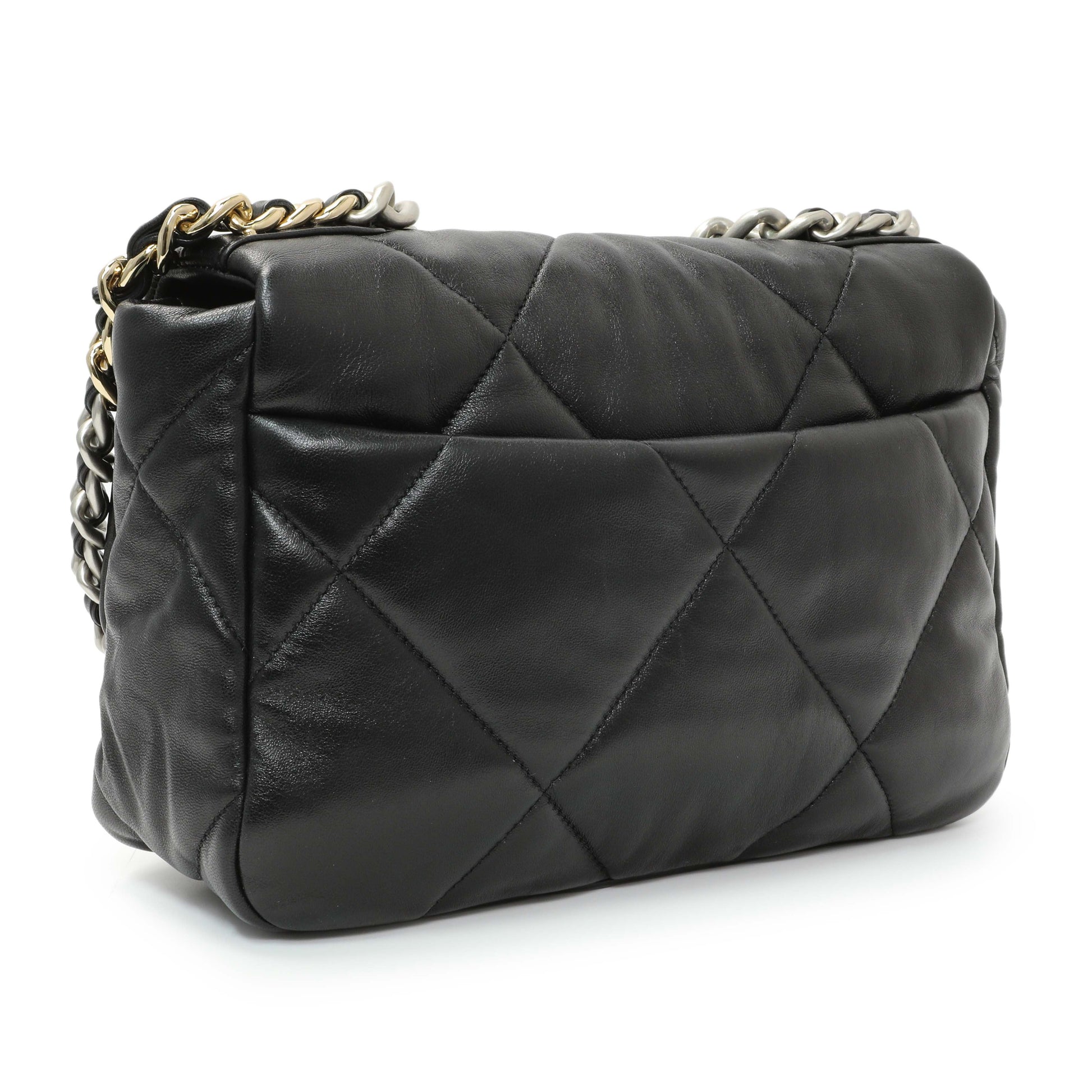 Exclusive Chanel Black Lambskin Quilted Medium Chanel 19 Flap — Side View