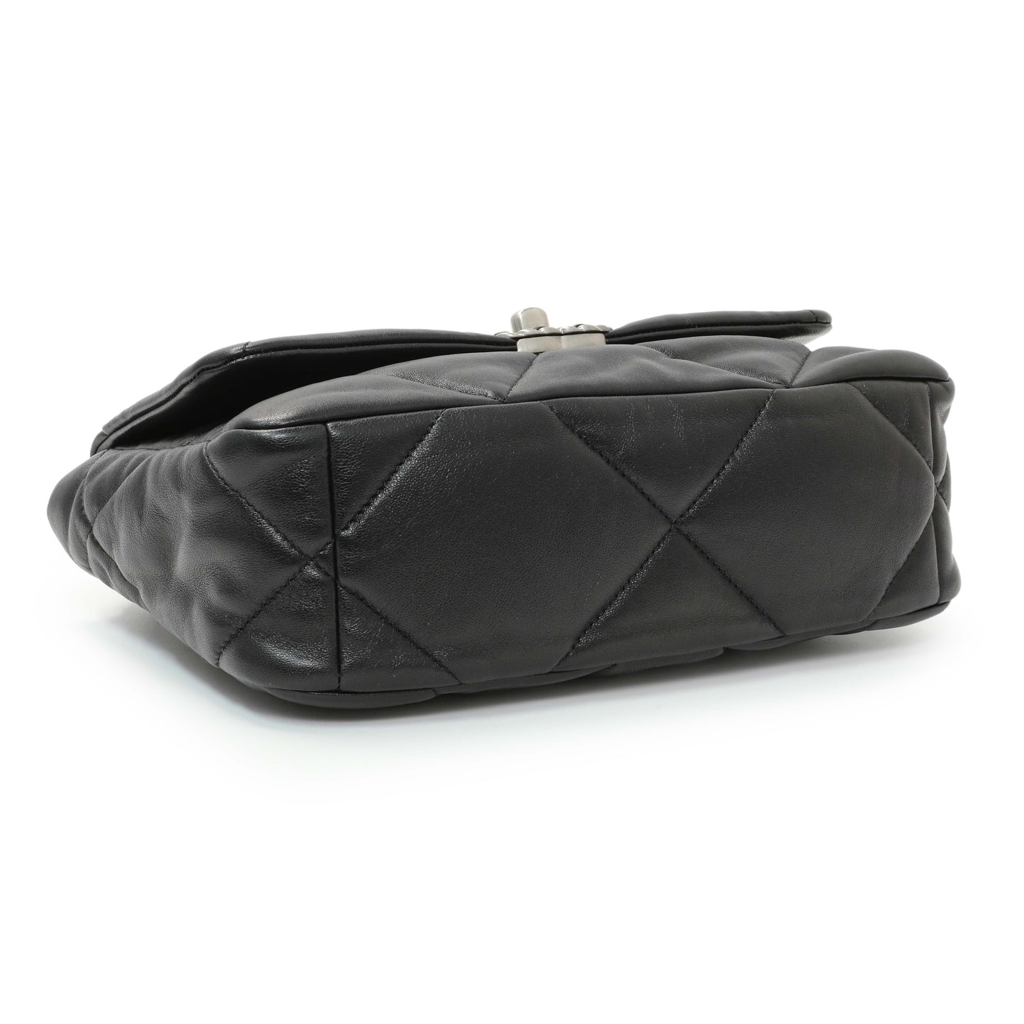 Exclusive Chanel Black Lambskin Quilted Medium Chanel 19 Flap — Back View