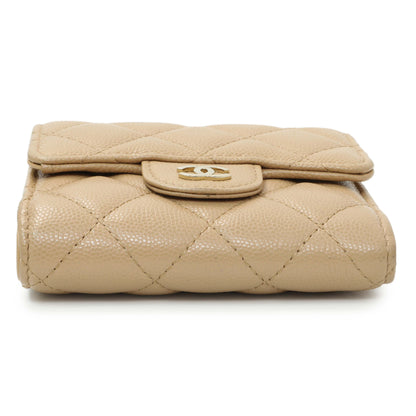 Exclusive Chanel Beige Quilted Caviar Tri-Fold Wallet — Back View