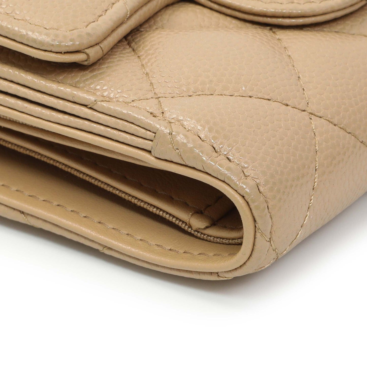 Exclusive Chanel Beige Quilted Caviar Tri-Fold Wallet — Top View