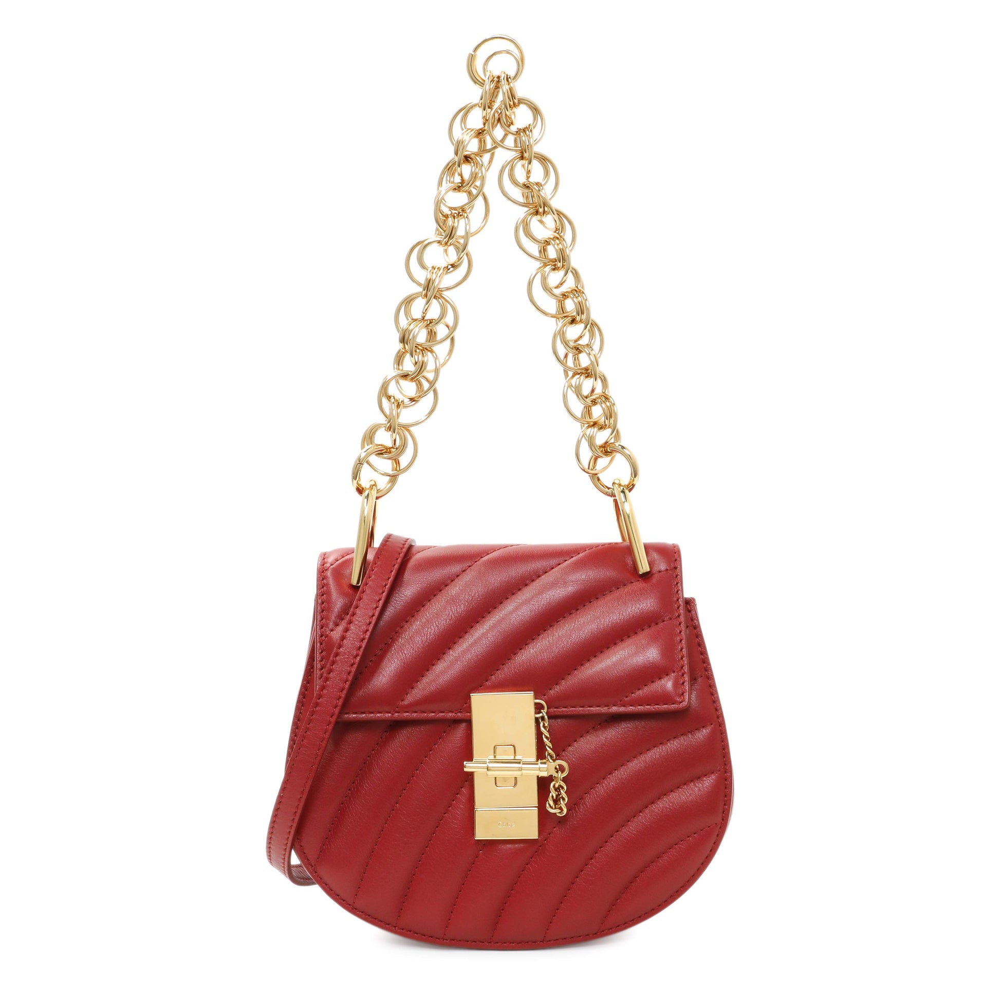 Exclusive Chloe Red Calfskin Quilted Mini Drew Bijou Shoulder Bag — Front View