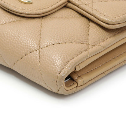 Exclusive Chanel Beige Quilted Caviar Tri-Fold Wallet — Detail View