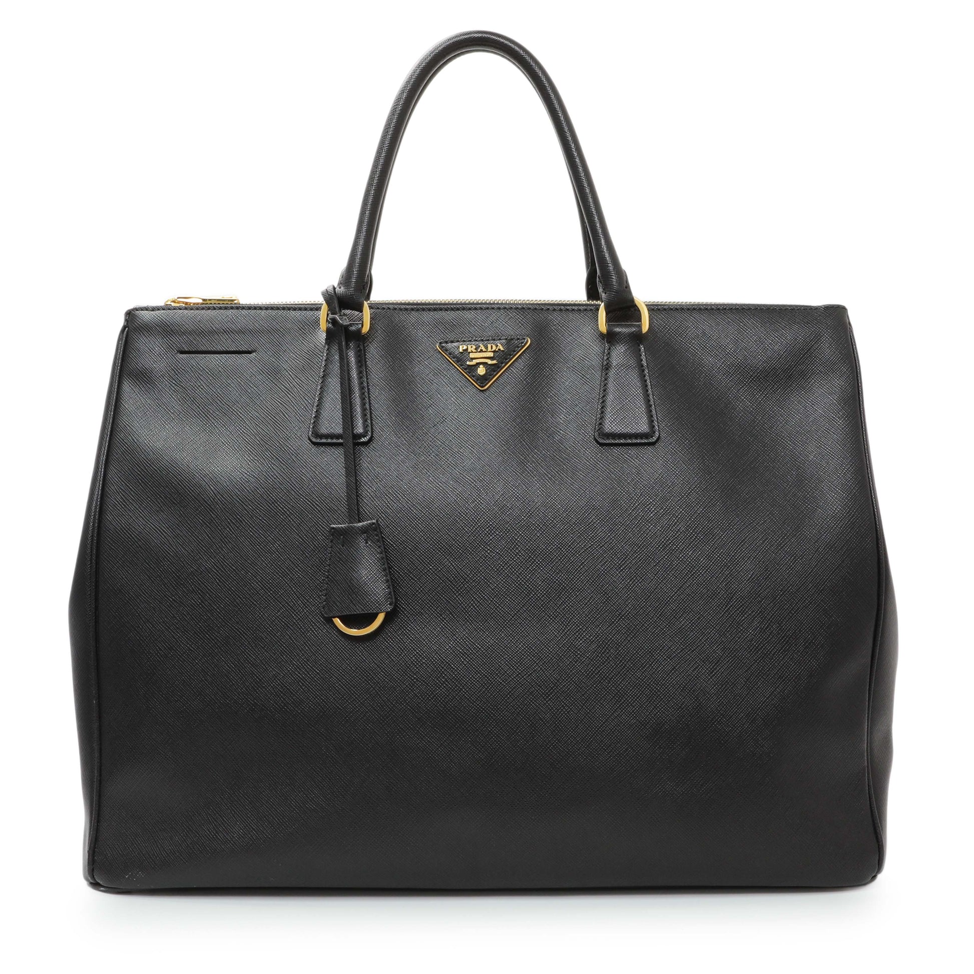 Exclusive Prada Black Saffiano Large Galleria Double Zip Tote — Front View