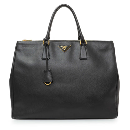 Exclusive Prada Black Saffiano Large Galleria Double Zip Tote — Front View