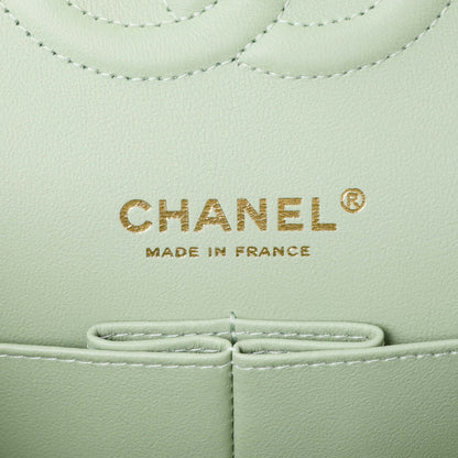 Exclusive Chanel Light Mint Green Caviar Medium Classic Double Flap — Detail View