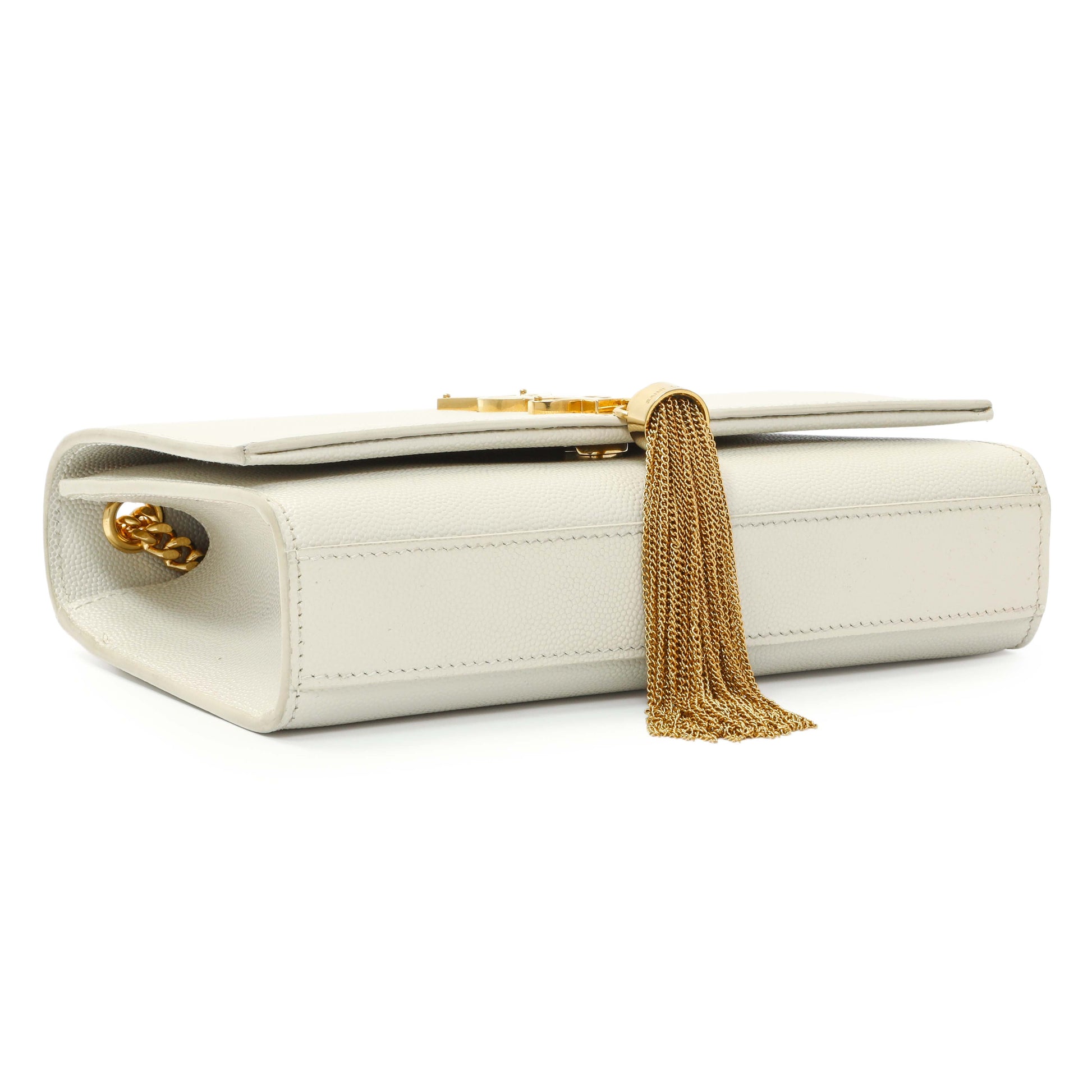 Exclusive Saint Laurent Crema Soft Grain De Poudre Small Classic Monogram Kate Tassel Satchel — Back View