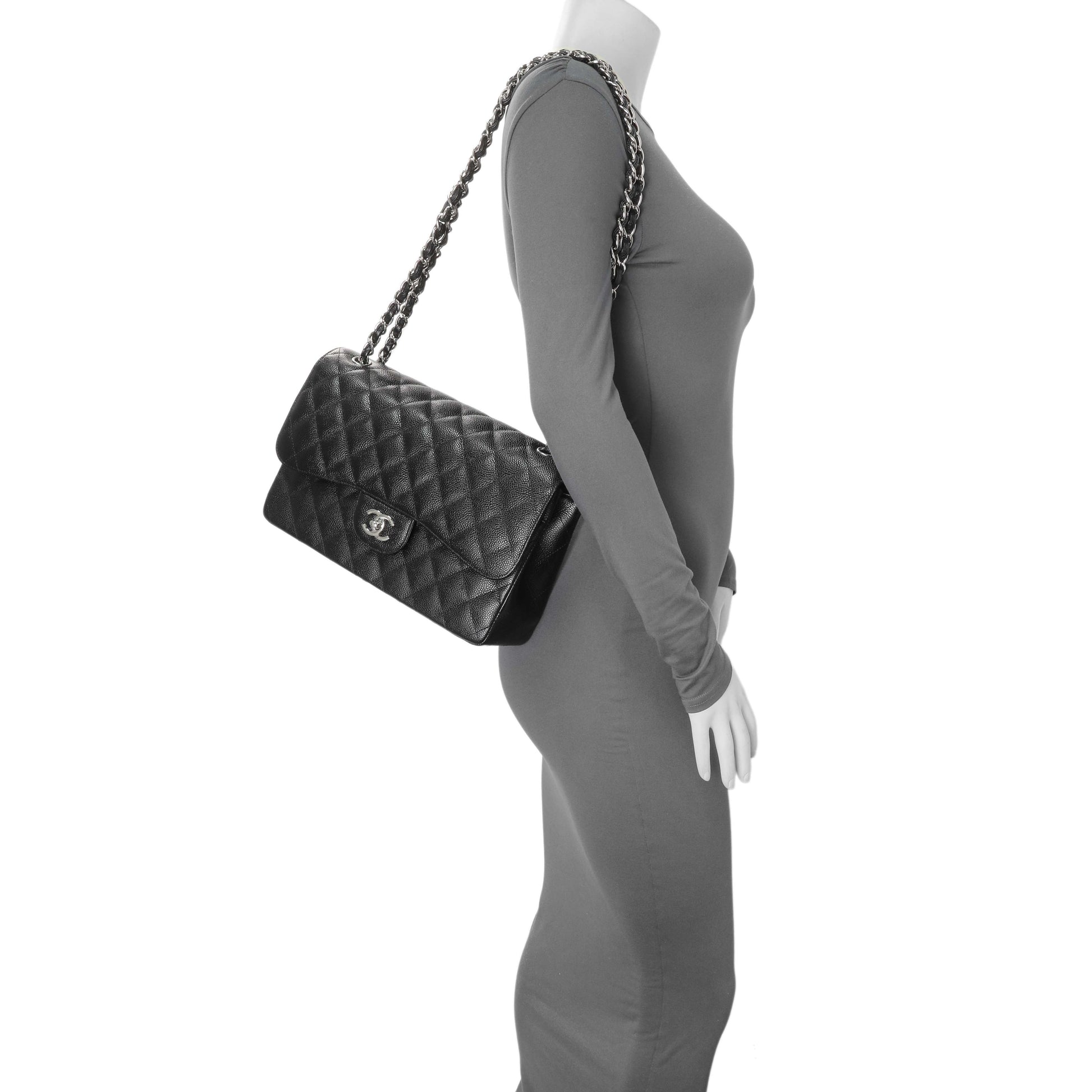 Exclusive Chanel Black Caviar Jumbo Classic Double Flap — Alternate View 7