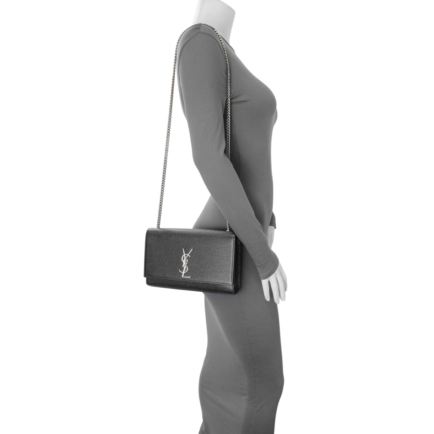 Exclusive Saint Laurent Black Grain De Poudre Medium Monogram Kate Satchel — Alternate View 7