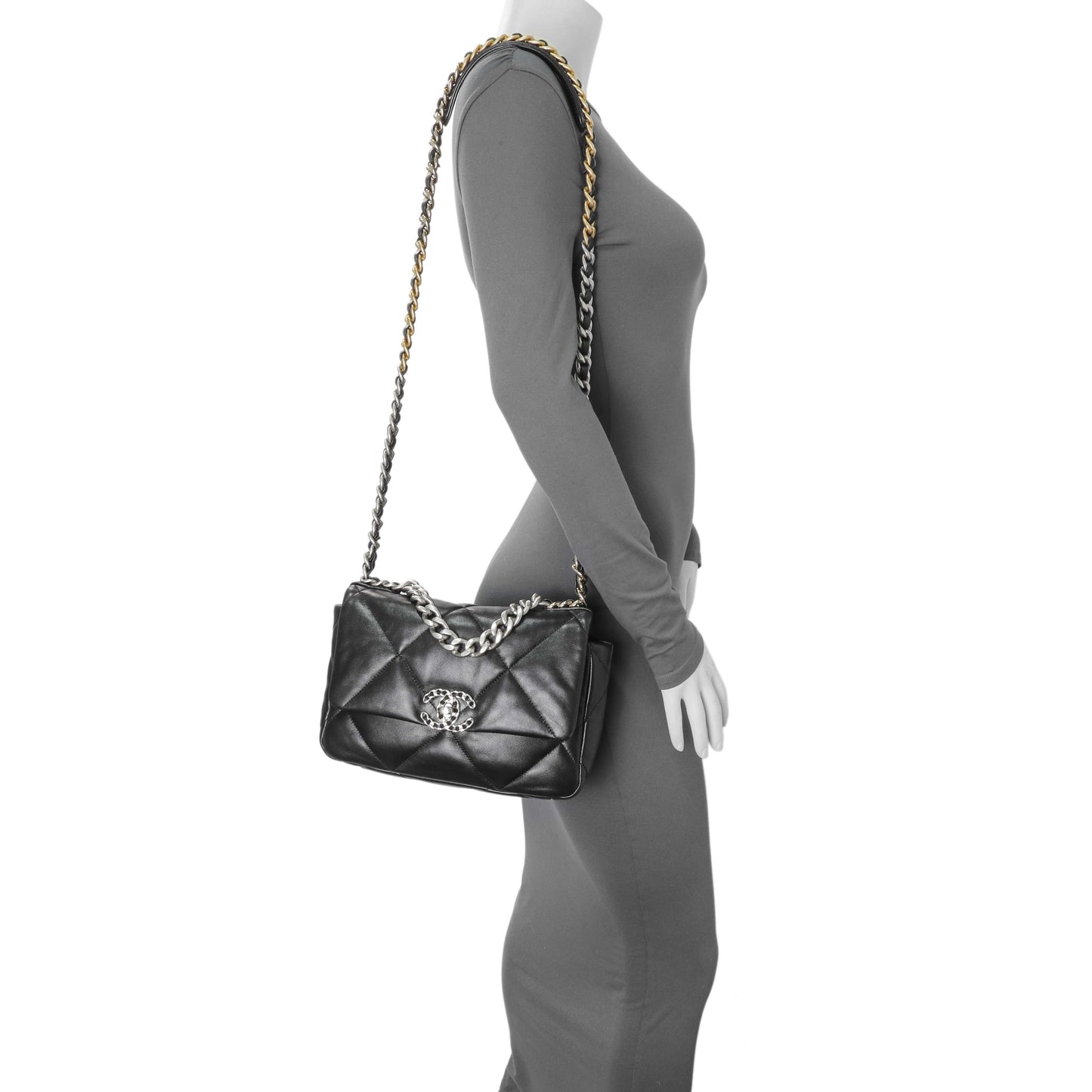 Exclusive Chanel Black Lambskin Quilted Medium Chanel 19 Flap — Alternate View 12