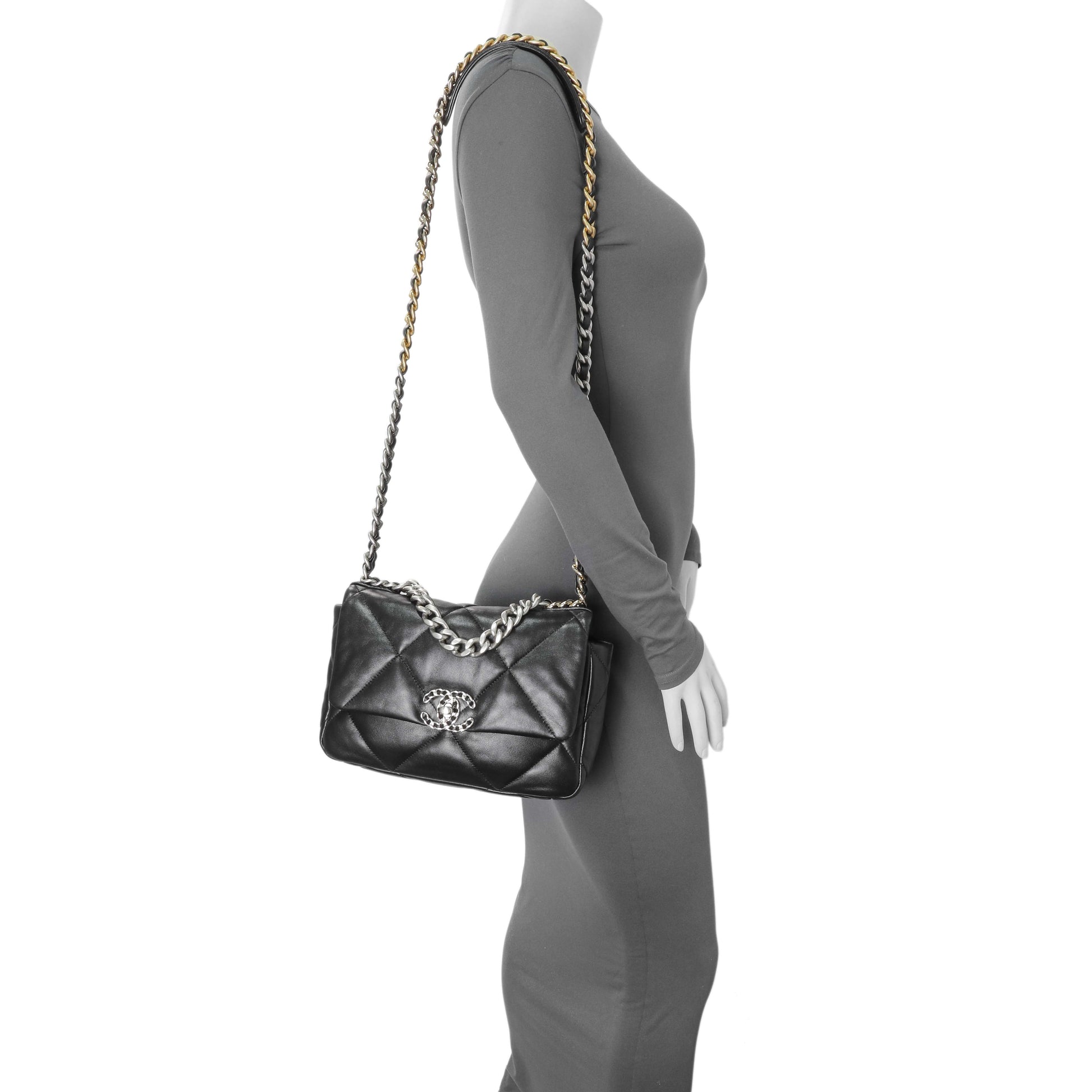 Exclusive Chanel Black Lambskin Quilted Medium Chanel 19 Flap — Alternate View 12