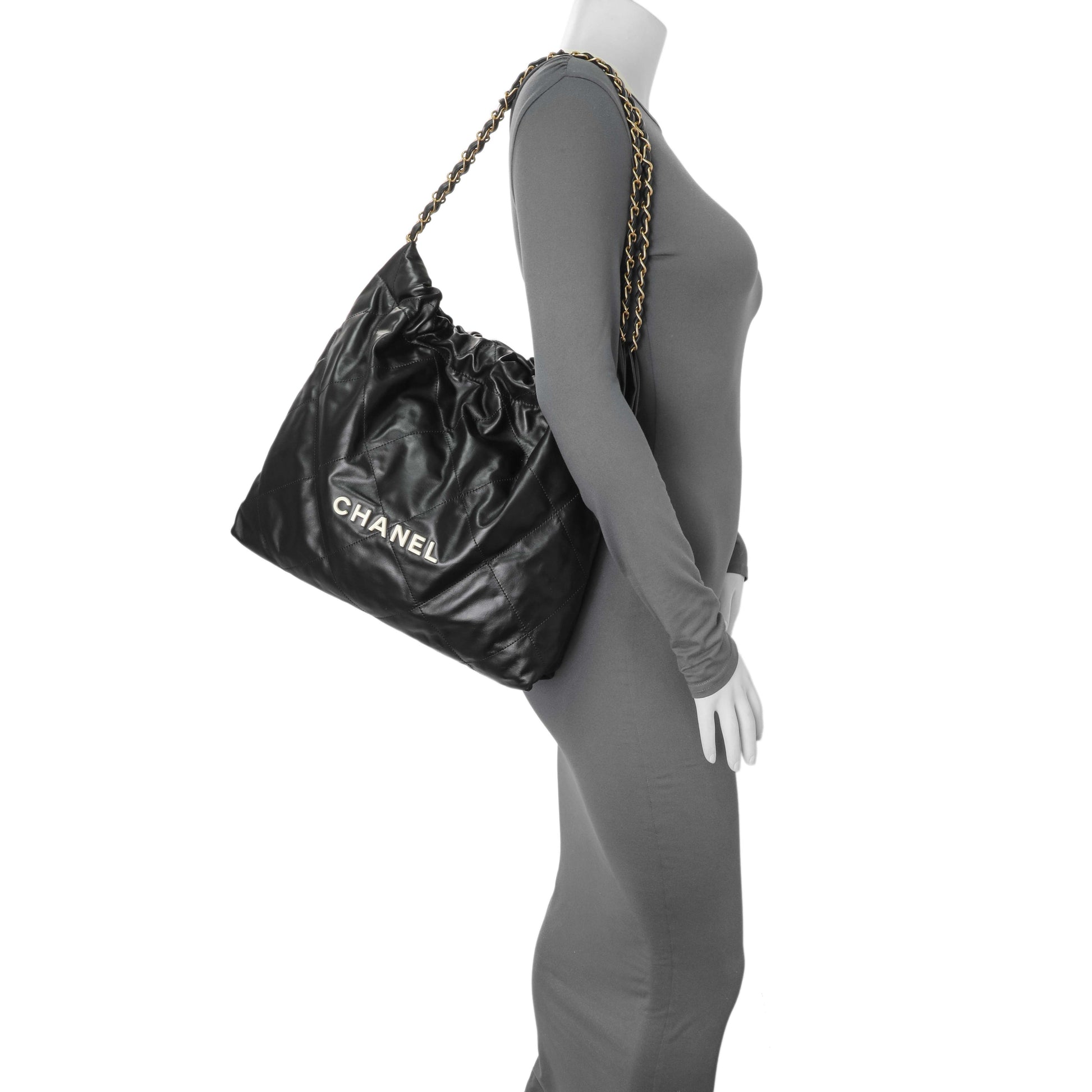 Exclusive Chanel Black Quilted Shiny Calfskin Large Chanel 22 — Alternate View 7