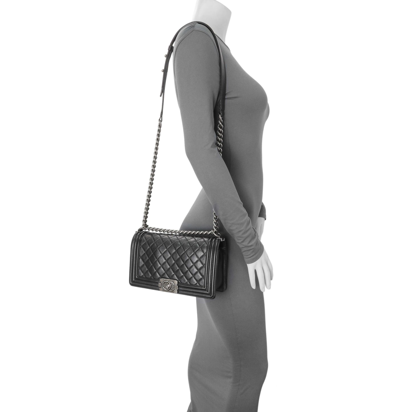 Exclusive Chanel Black Quilted Calfskin Medium Boy Flap — Alternate View 12