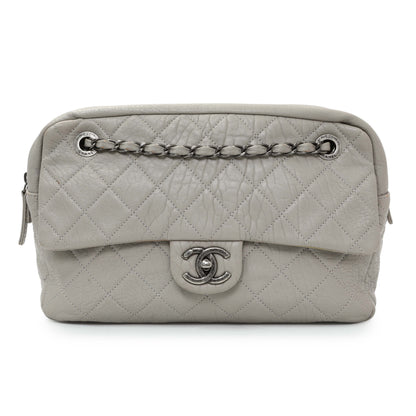 Exclusive Chanel Grey Quilted Goatskin Chain Shoulder Bag — Front View