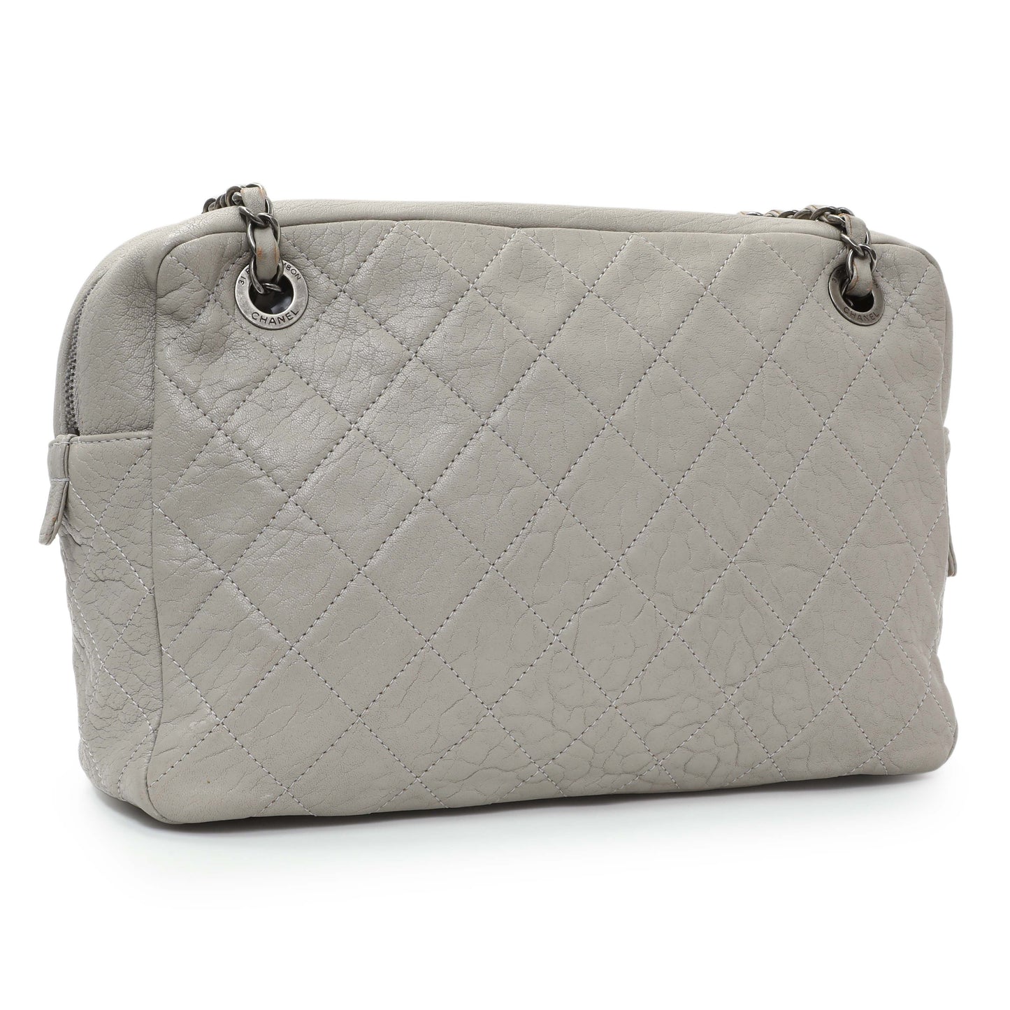 Exclusive Chanel Grey Quilted Goatskin Chain Shoulder Bag — Side View
