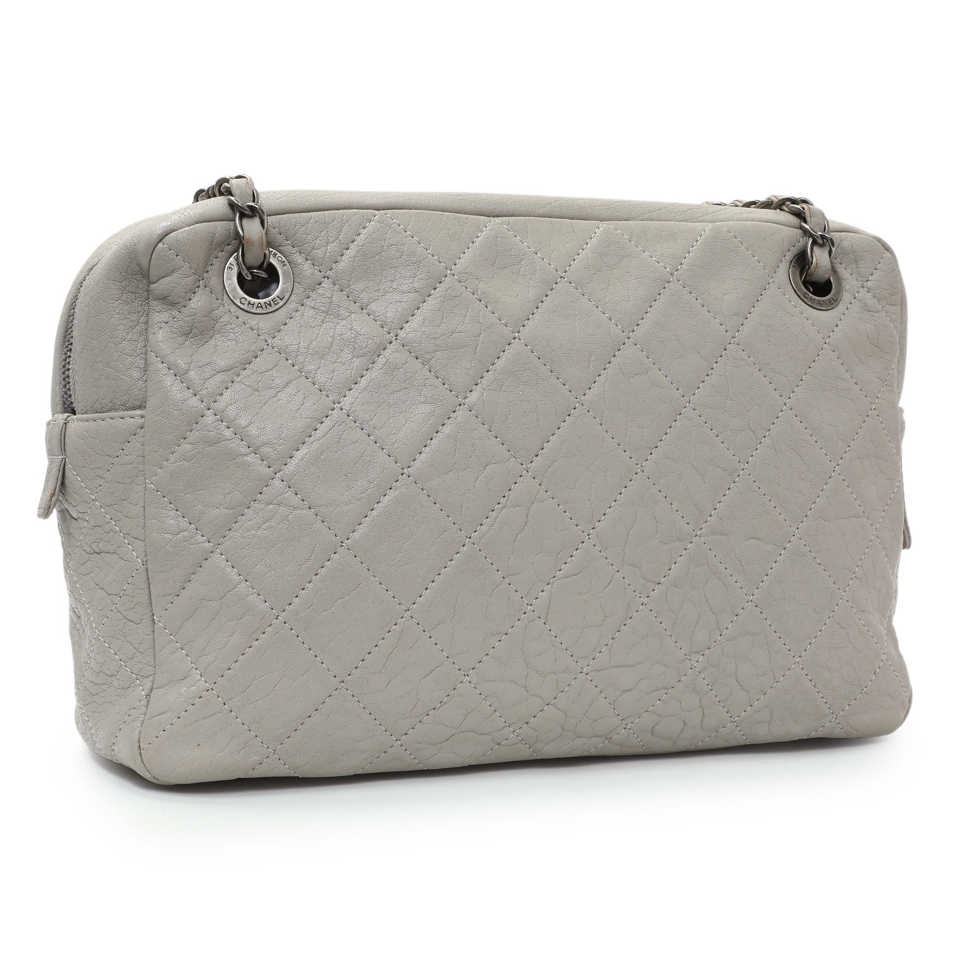 Exclusive Chanel Grey Quilted Goatskin Chain Shoulder Bag — Side View