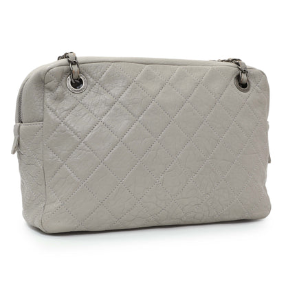 Exclusive Chanel Grey Quilted Goatskin Chain Shoulder Bag — Side View