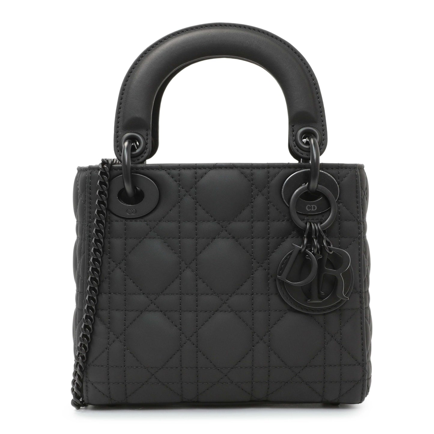 Exclusive Christian Dior Black Ultra Matte Calfskin Cannage Mini Lady Dior — Front View
