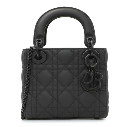 Exclusive Christian Dior Black Ultra Matte Calfskin Cannage Mini Lady Dior — Front View