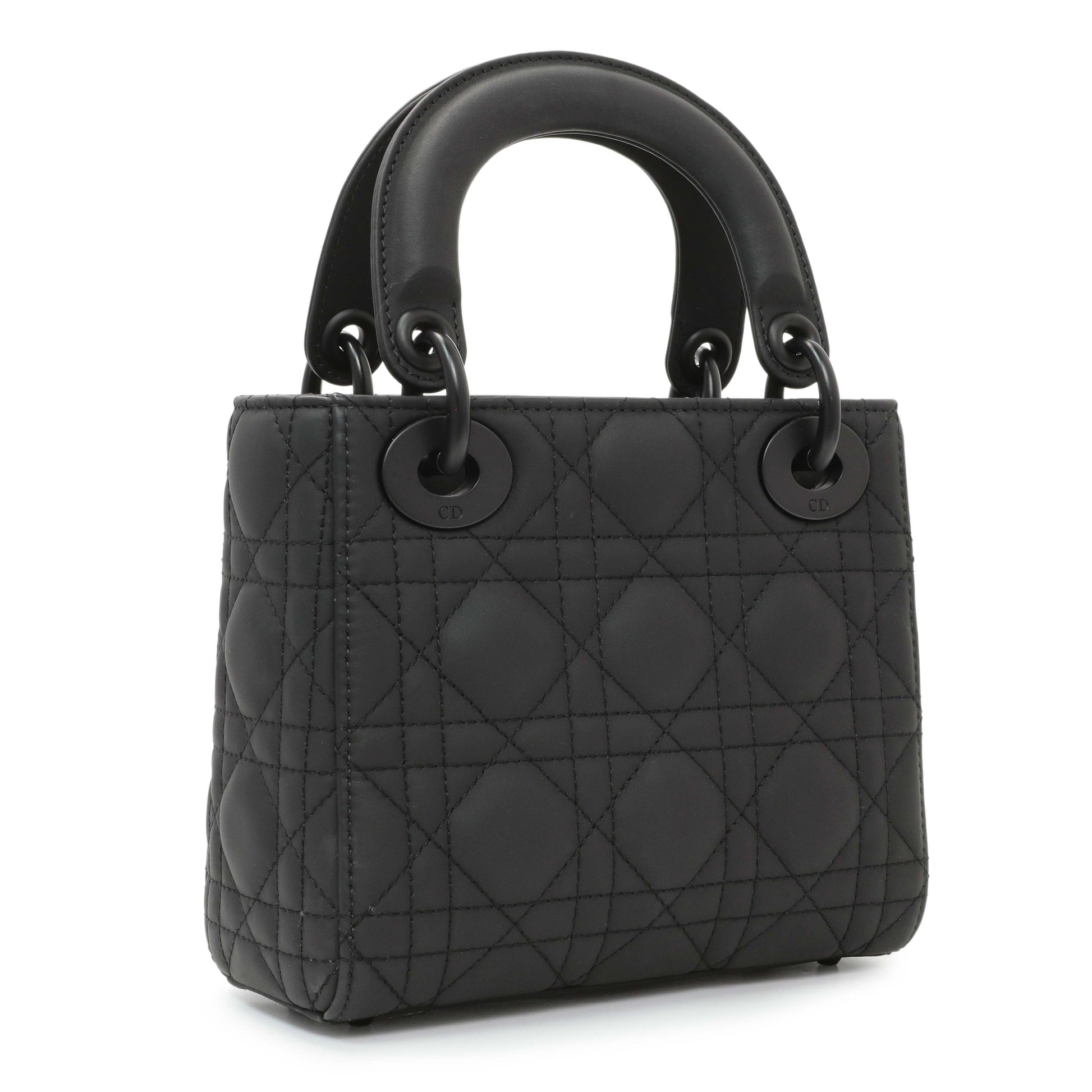 Exclusive Christian Dior Black Ultra Matte Calfskin Cannage Mini Lady Dior — Side View