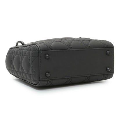 Exclusive Christian Dior Black Ultra Matte Calfskin Cannage Mini Lady Dior — Back View