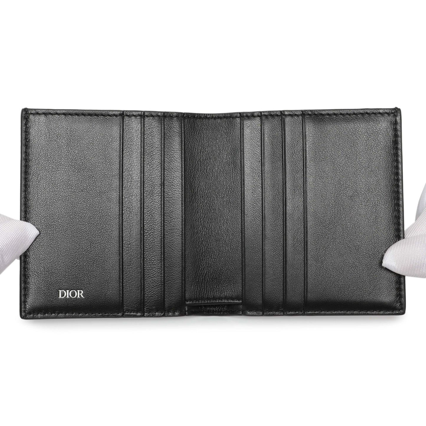 Exclusive Christian Dior Black Calfskin Perforated Oblique Vertical Card Holder — Top View