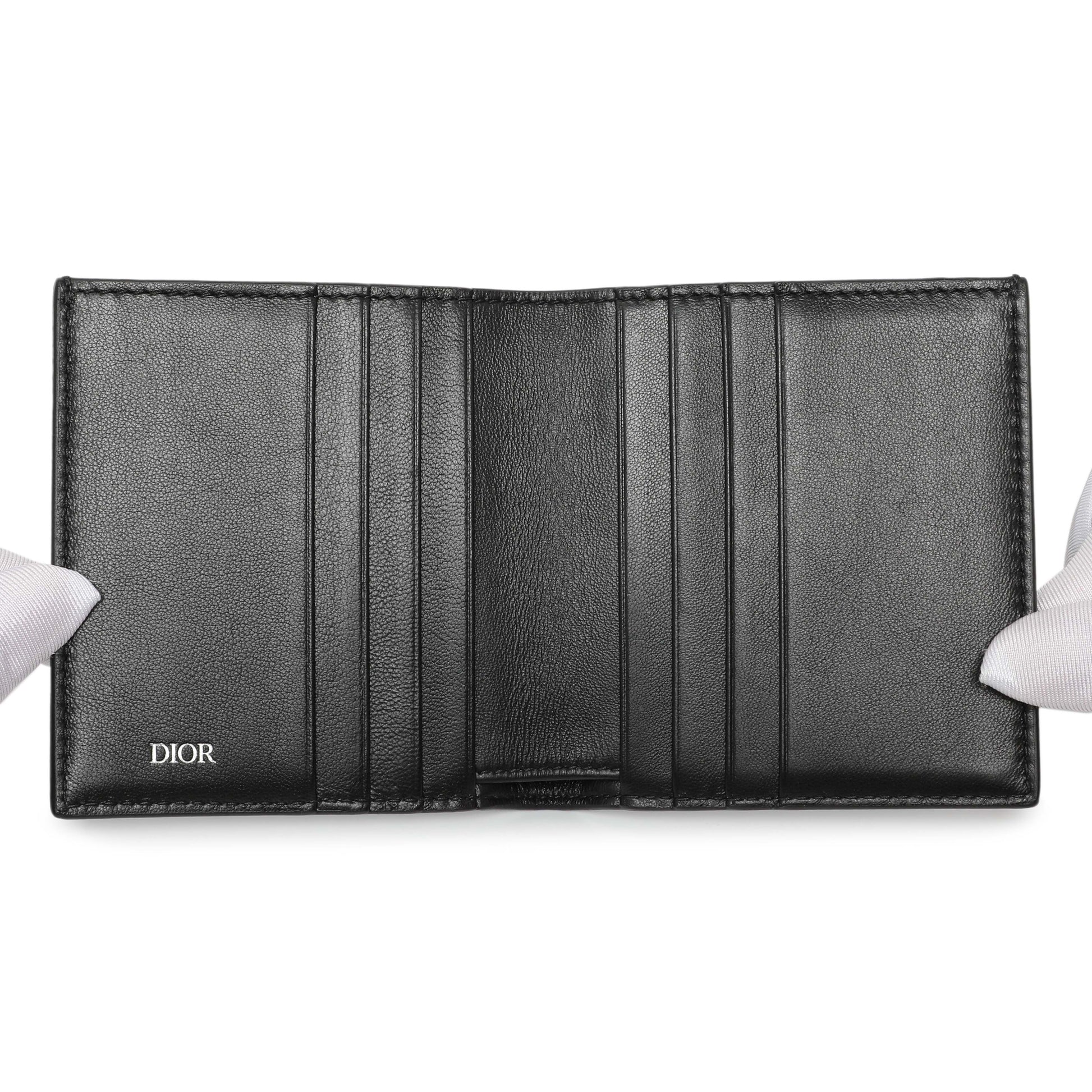 Exclusive Christian Dior Black Calfskin Perforated Oblique Vertical Card Holder — Top View
