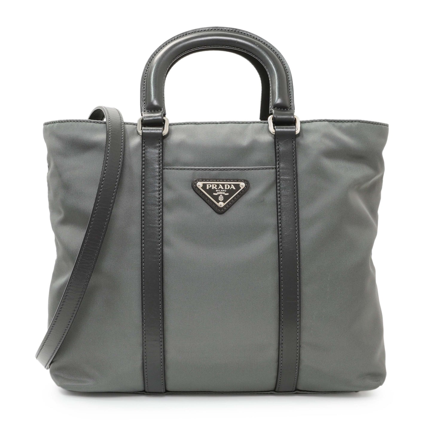 Exclusive Prada Grey Tessuto Nylon Tote — Front View