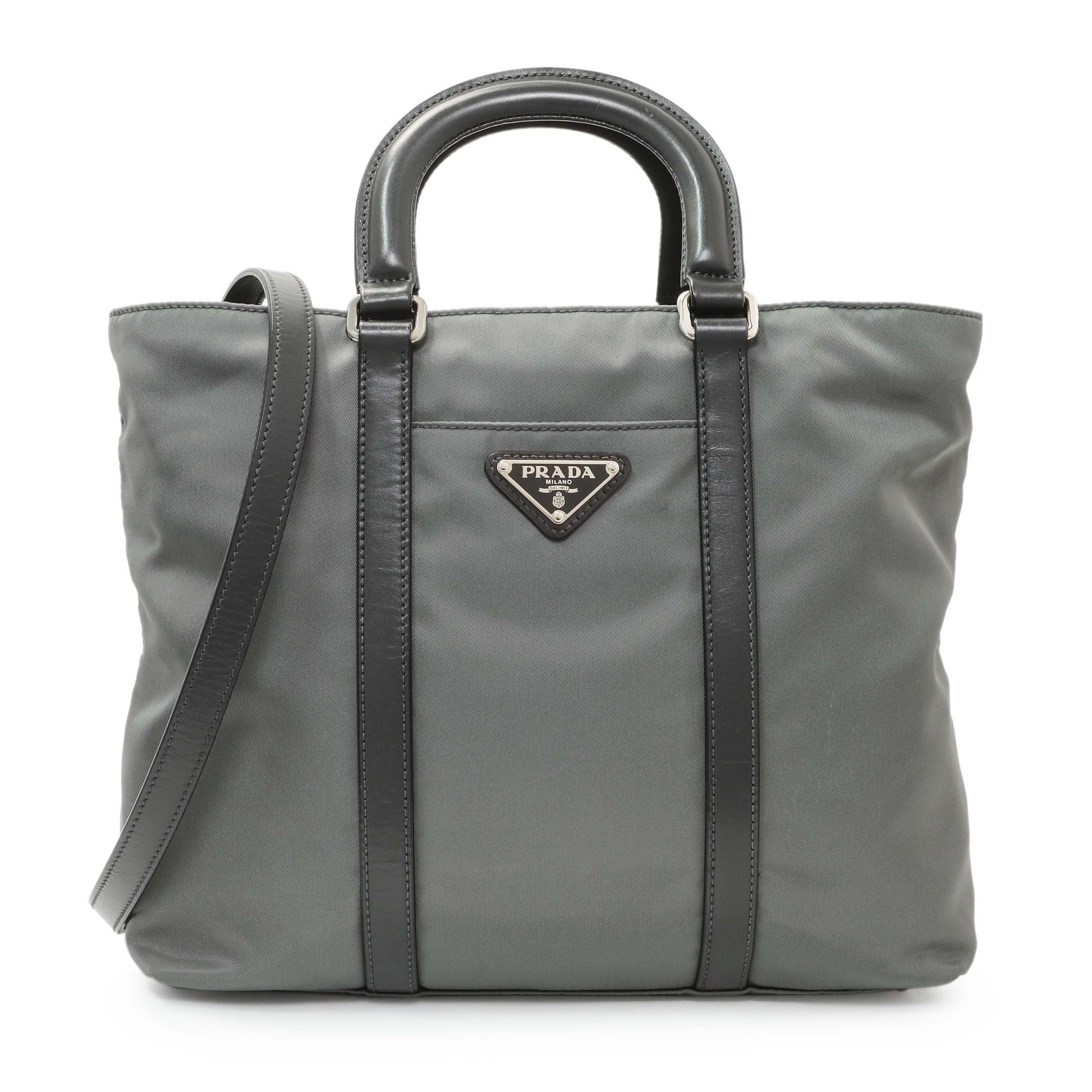 Exclusive Prada Grey Tessuto Nylon Tote — Front View