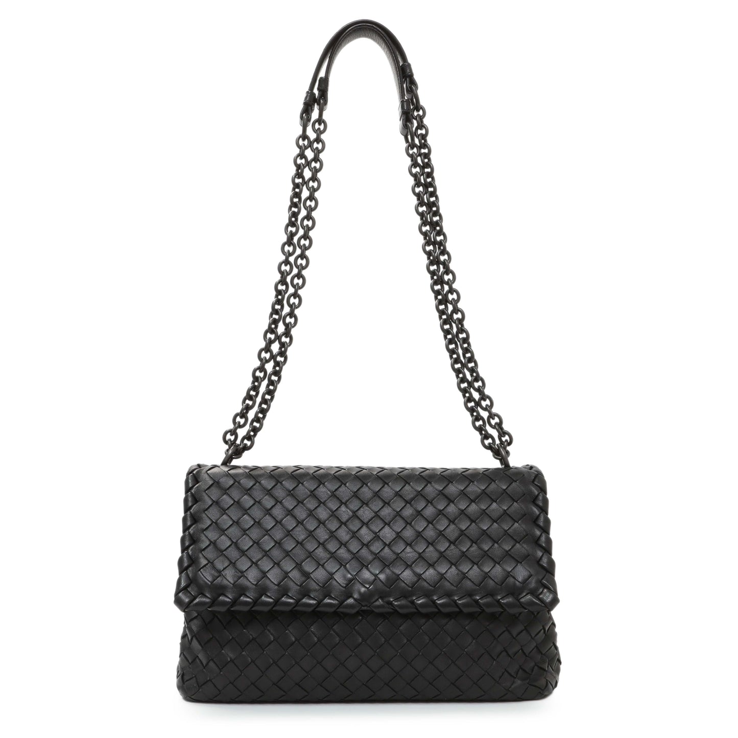 Exclusive Bottega Veneta Black Nappa Intrecciato Small Olimpia Shoulder Bag — Front View