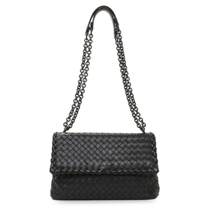 Exclusive Bottega Veneta Black Nappa Intrecciato Small Olimpia Shoulder Bag — Front View