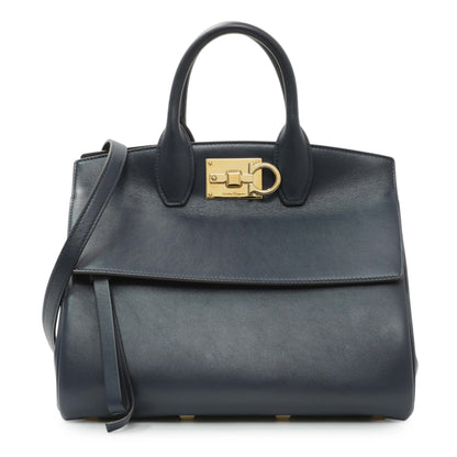 Exclusive Salvatore Ferragamo Blue Calfskin Medium Studio Bag — Front View