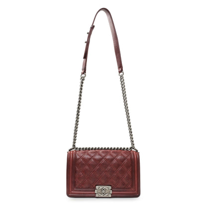 Exclusive Chanel Burgundy Calfskin Double Stitch Medium Boy Flap — Front View