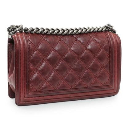 Exclusive Chanel Burgundy Calfskin Double Stitch Medium Boy Flap — Side View